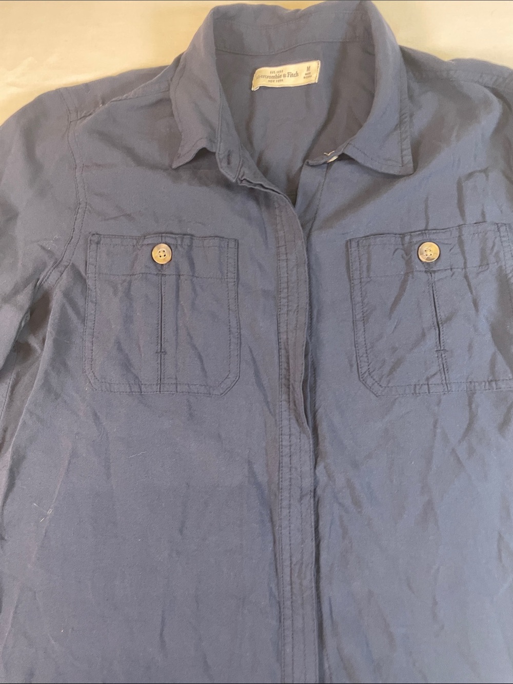 AB&F cobalt button down collar roll L/S wood look buttons Viscose M - Picture 7 of 9